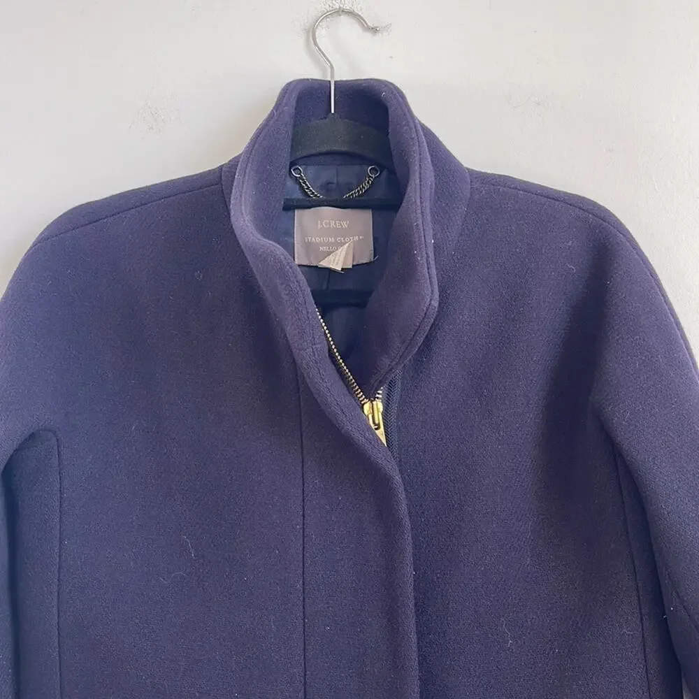 J. Crew Cocoon Stadium Cloth wool blend full zip mock neck midi coat sz 0